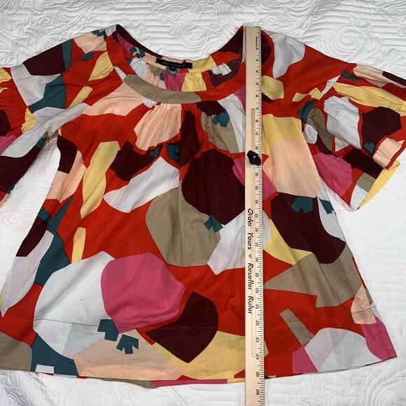 French Connection Top Size 12 Colorful Abstract Flowy Flutter Sleeve Blouse Art - Picture 6 of 14